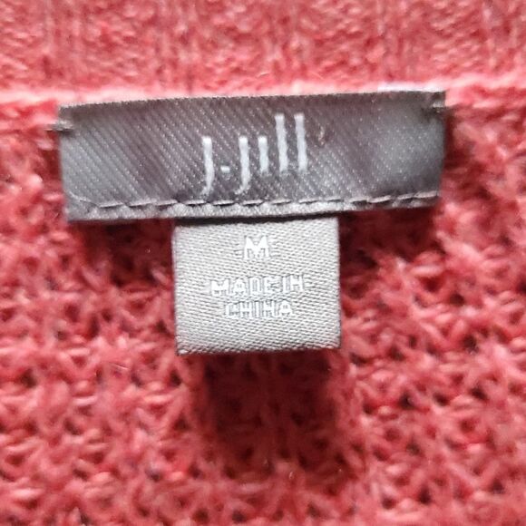 J Jill Sweater Textured Knit Womens Medium Red Coral V-Neck yak wool blend - Picture 5 of 10